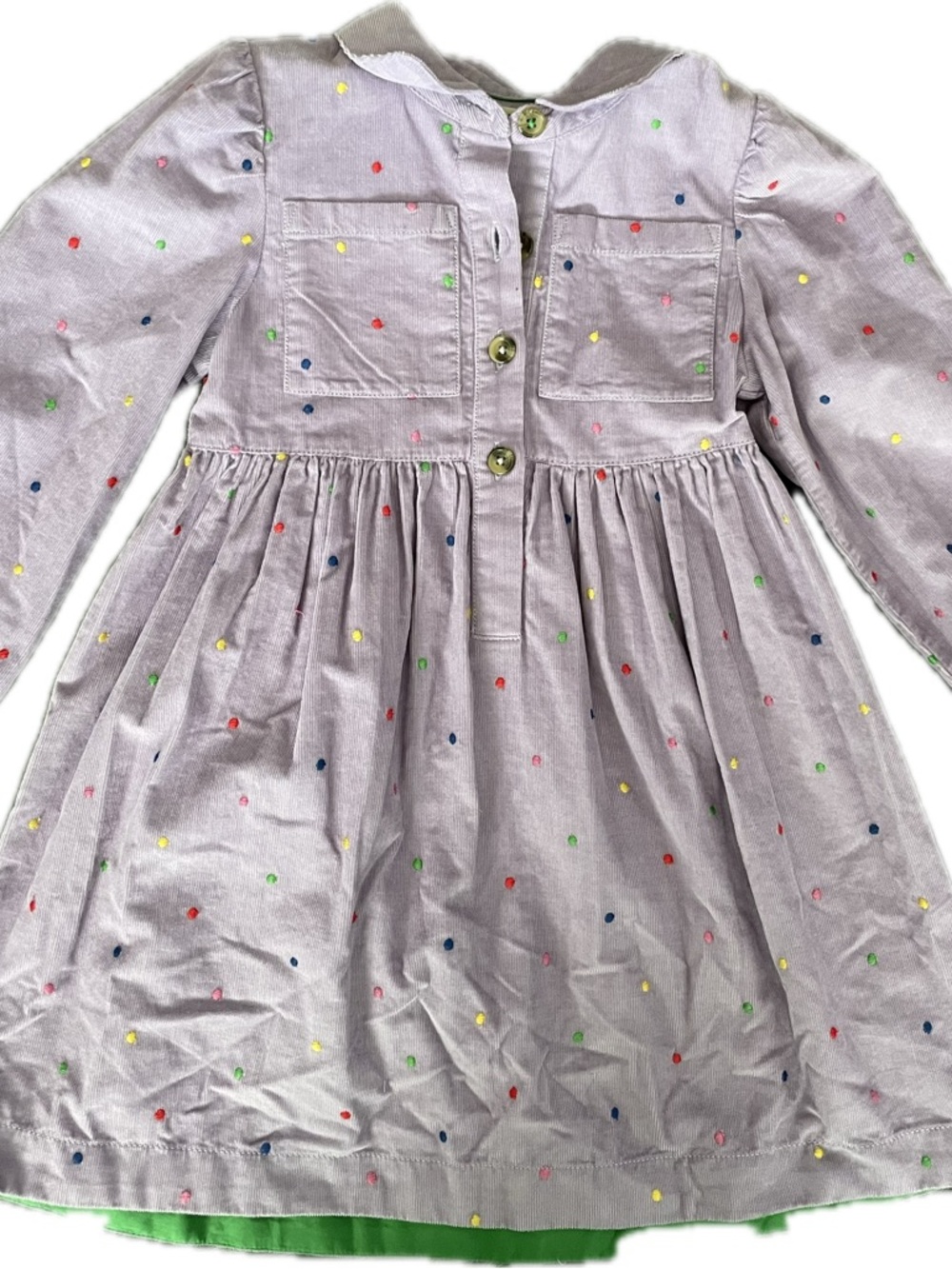 Mini Boden Lavender Long-Sleeve Dot Dress with Multicolor Embroidery